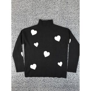 Nicole Miller New York‎ Heart Print Mock Neck Sweater Womens Medium Black White